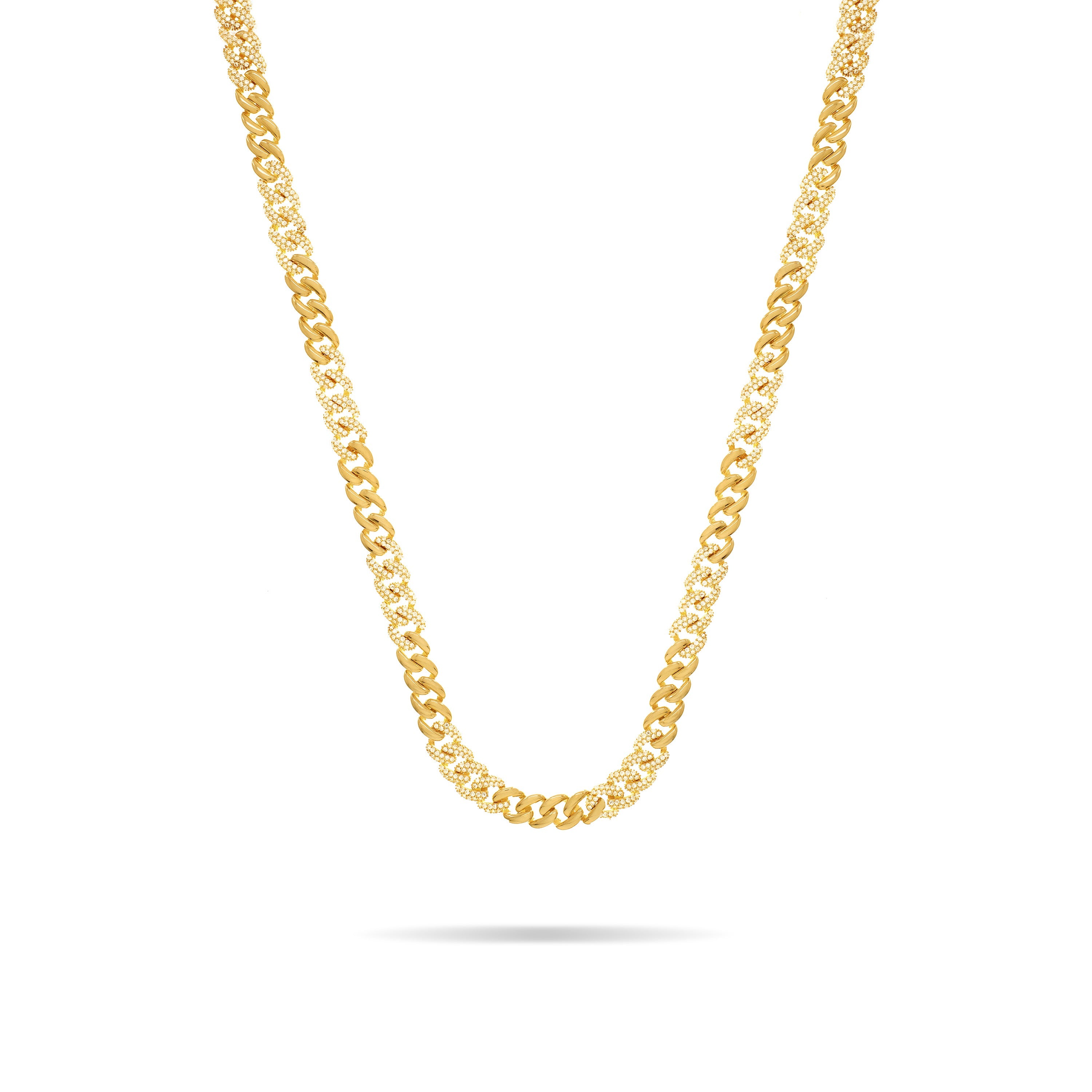 Half Cubic Zirconia Cuban Chain Link Necklace