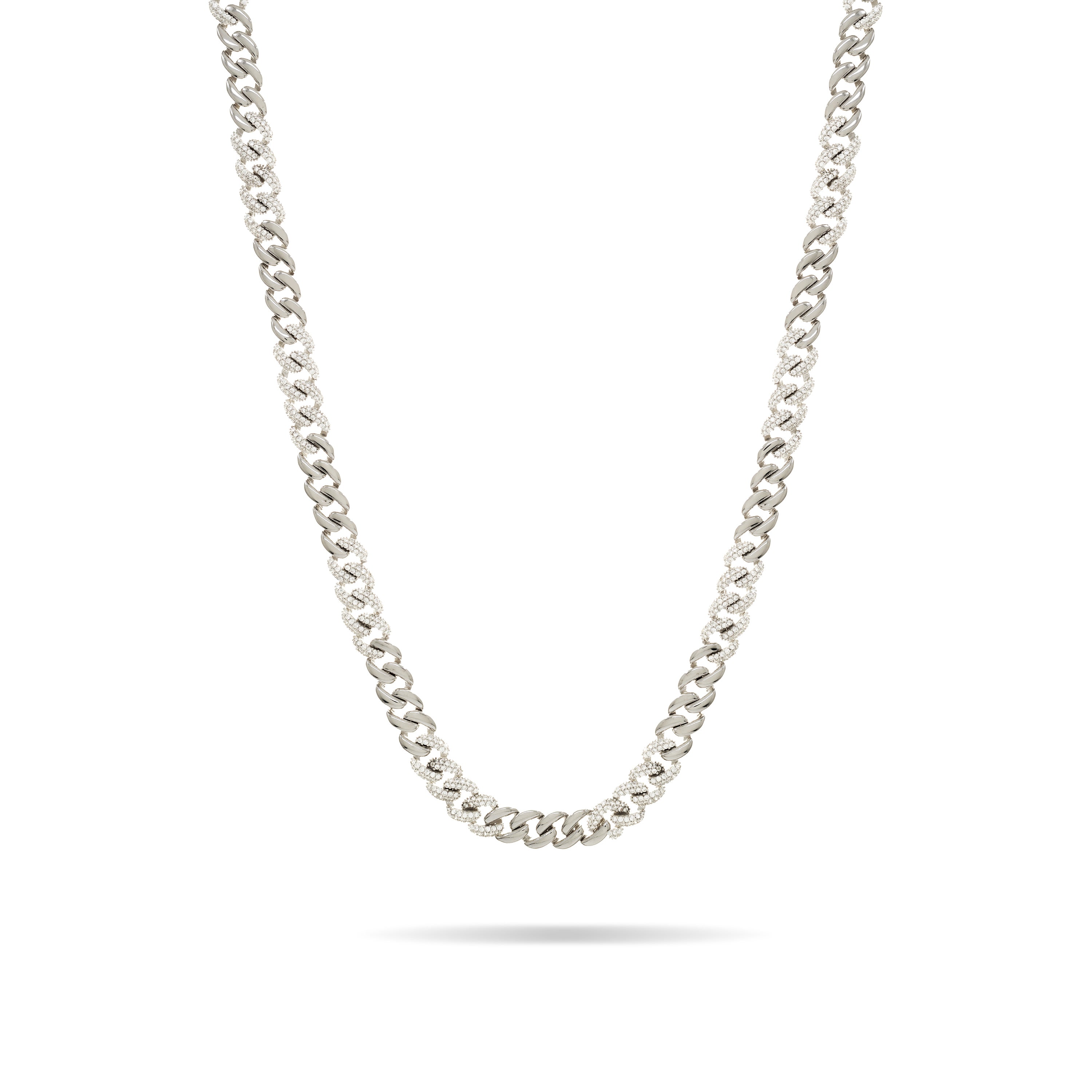 Half Cubic Zirconia Cuban Chain Link Necklace