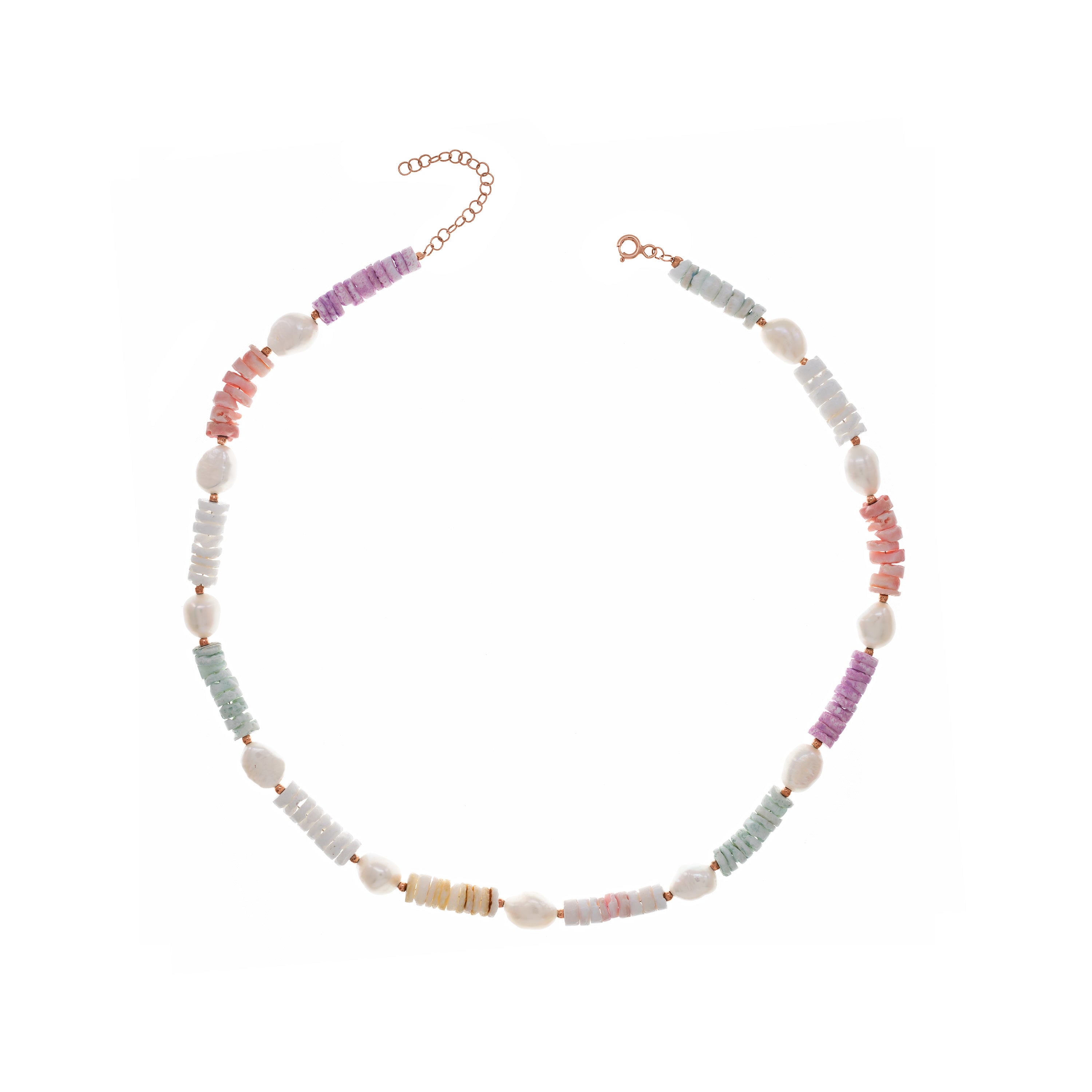 Half Round Half Flat Fresh Water Pearls Multicolor Necklace