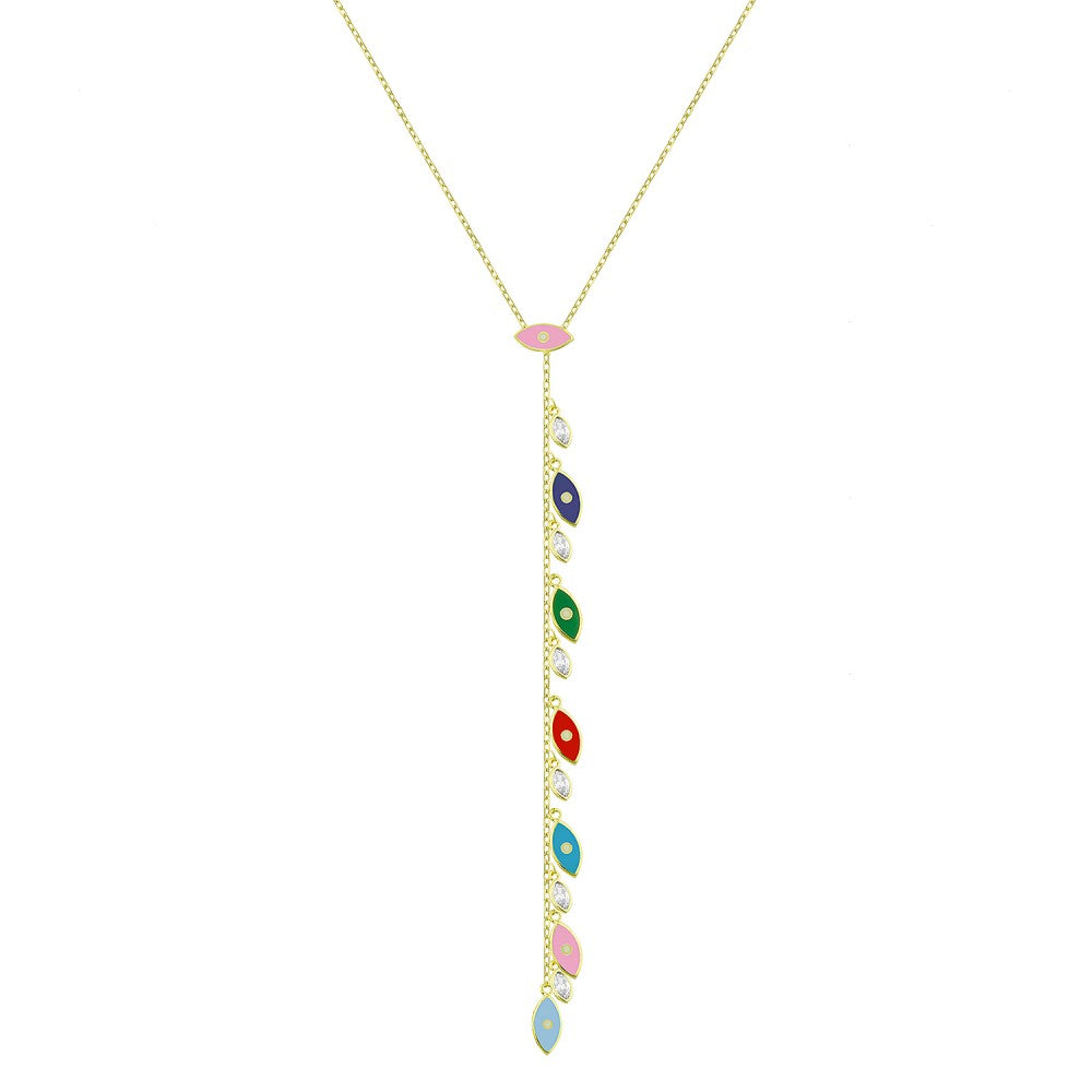 Multicolor Enamel Evil Eye Droplet Necklace