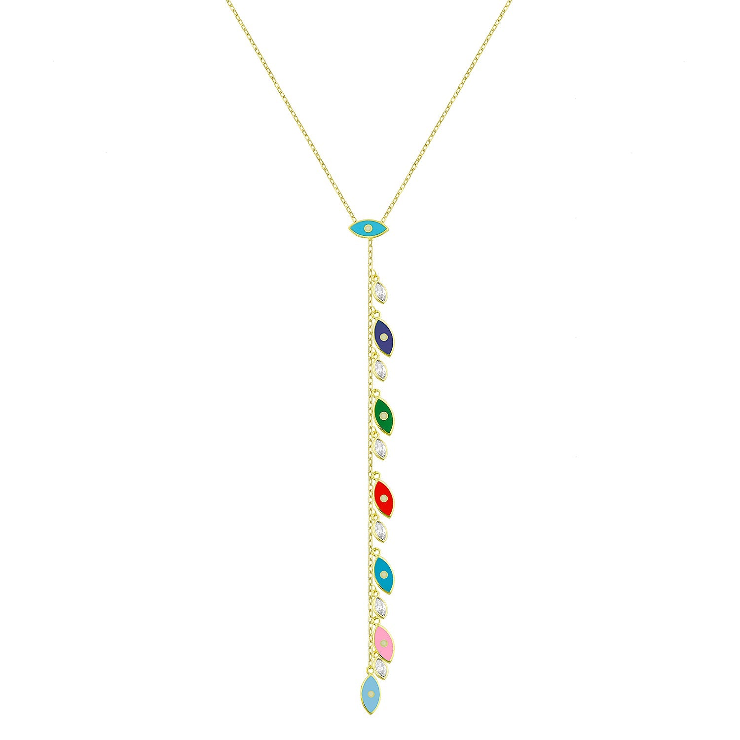 Multicolor Enamel Evil Eye Droplet Necklace