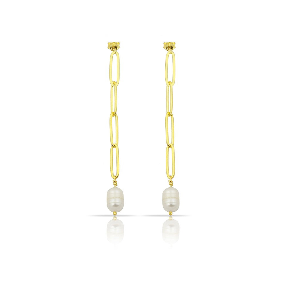 One Pearl Paperclip Chain Earrings