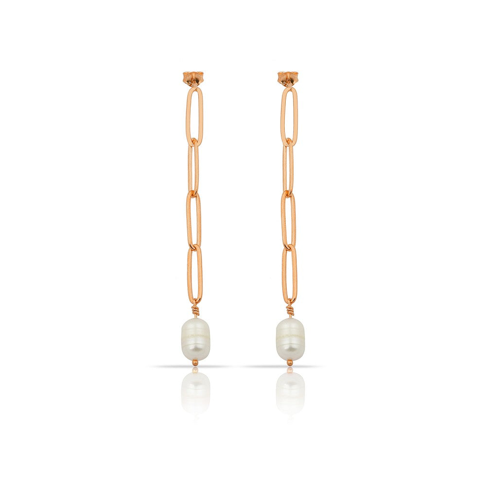 One Pearl Paperclip Chain Earrings