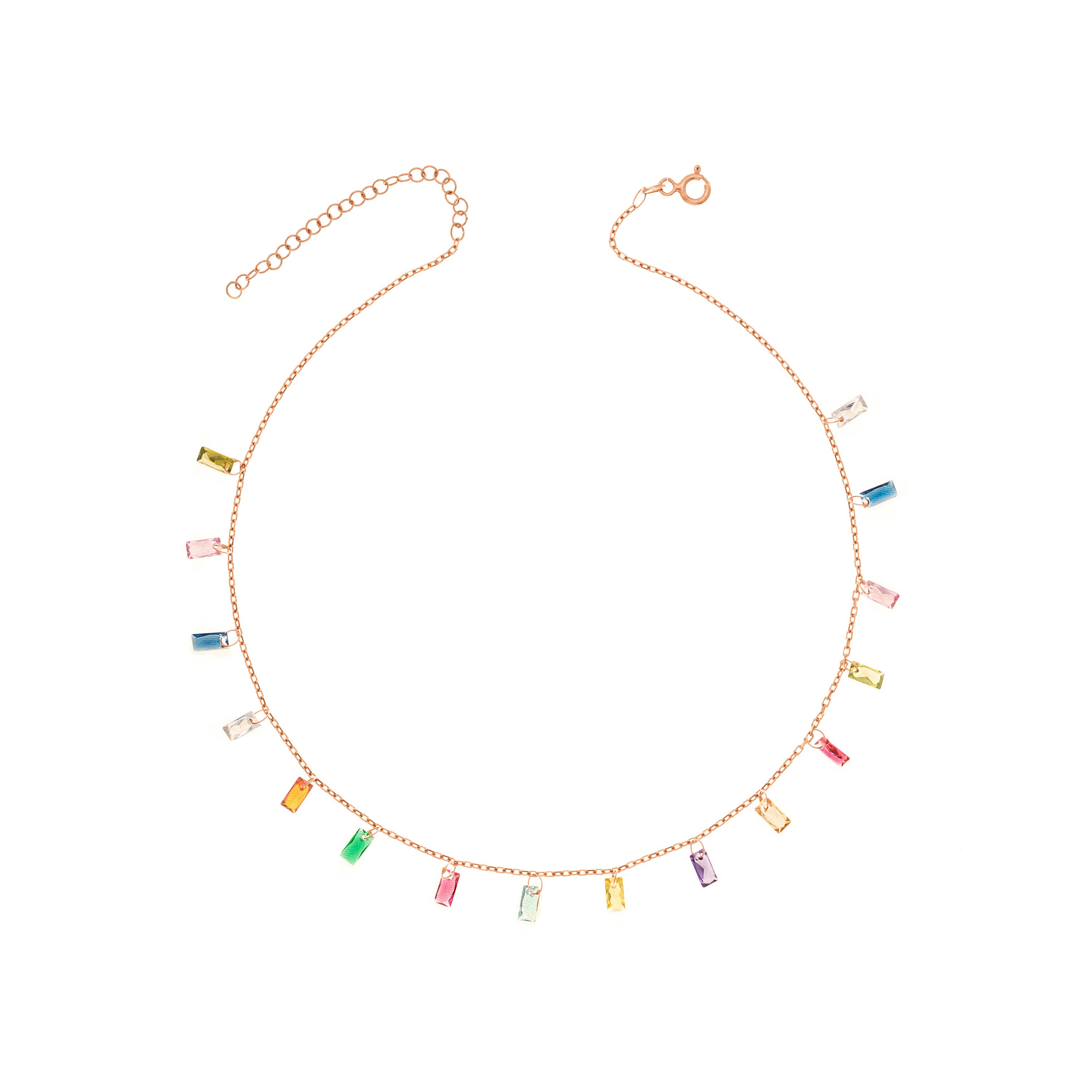 Rainbow Baguette Drop Chain Choker Without Frame