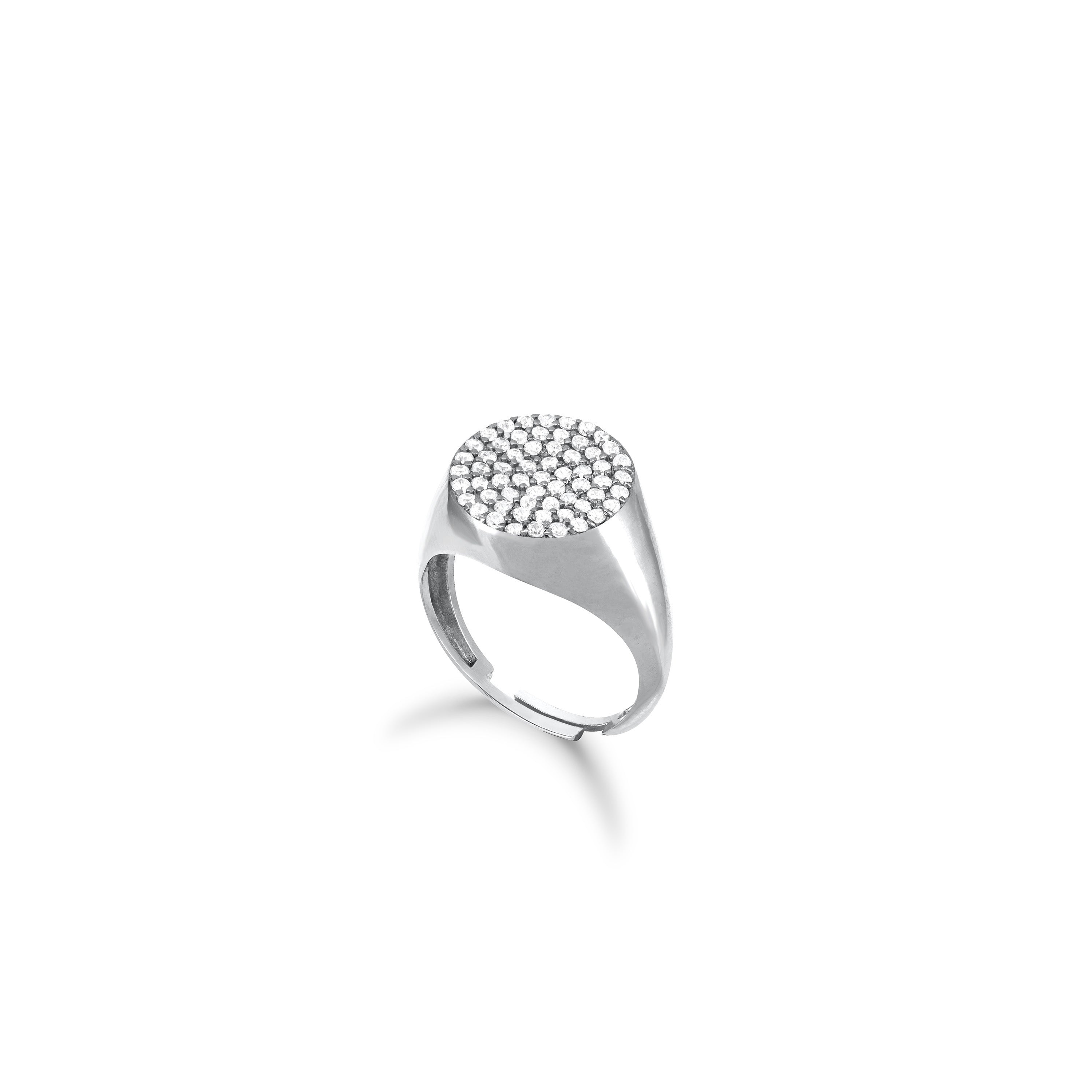 Round Pave Cubic Zirconia Signet Pinky Ring