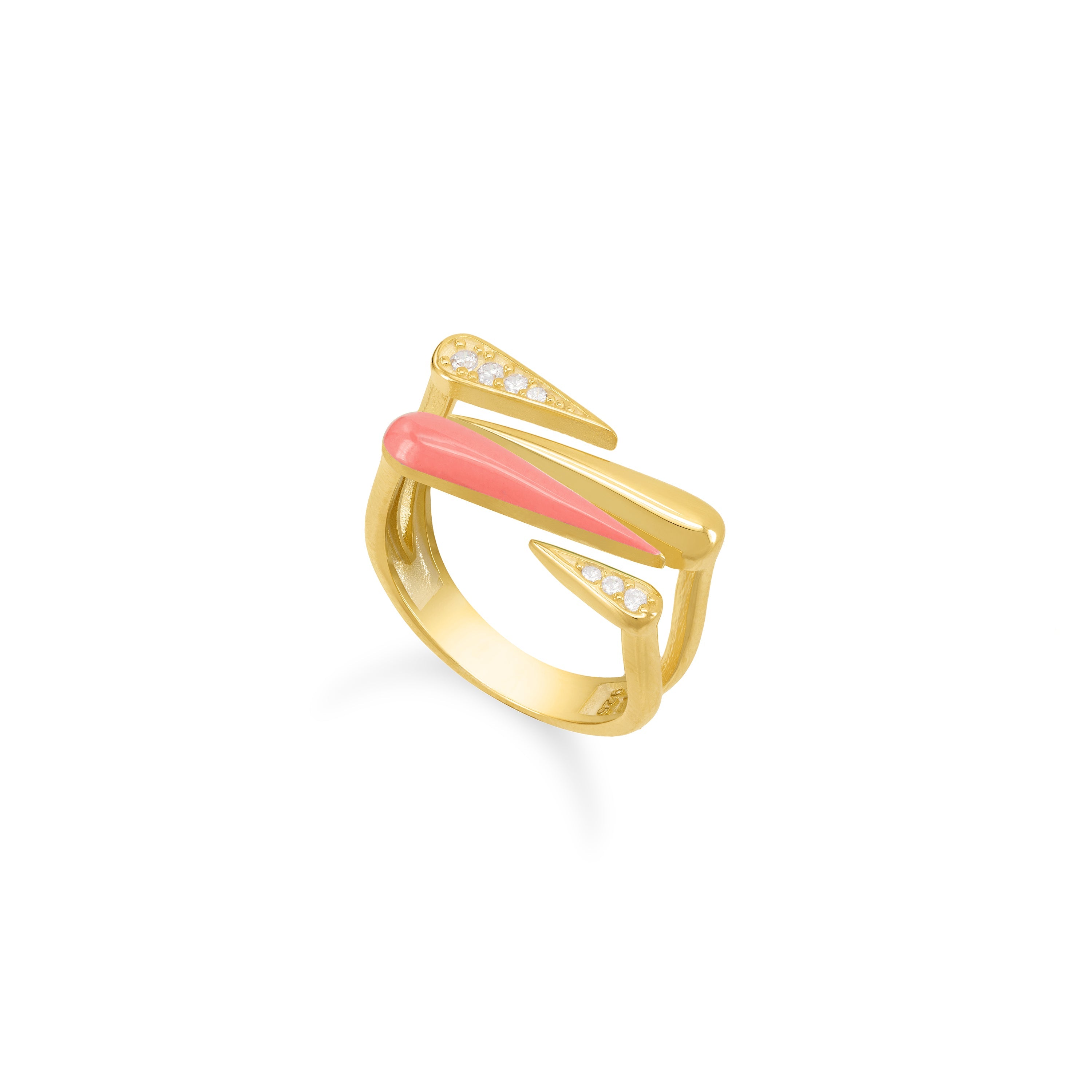 Sharp Triangle Cubic Zirconia Open Enamel Ring