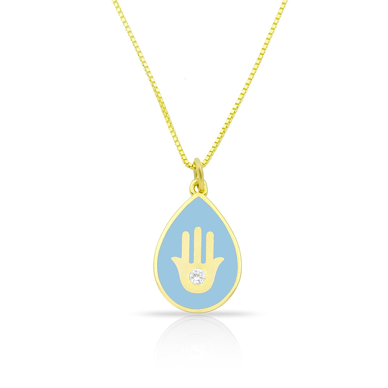 Tear Enamel Hamsa Hand With Drop Inside Necklace