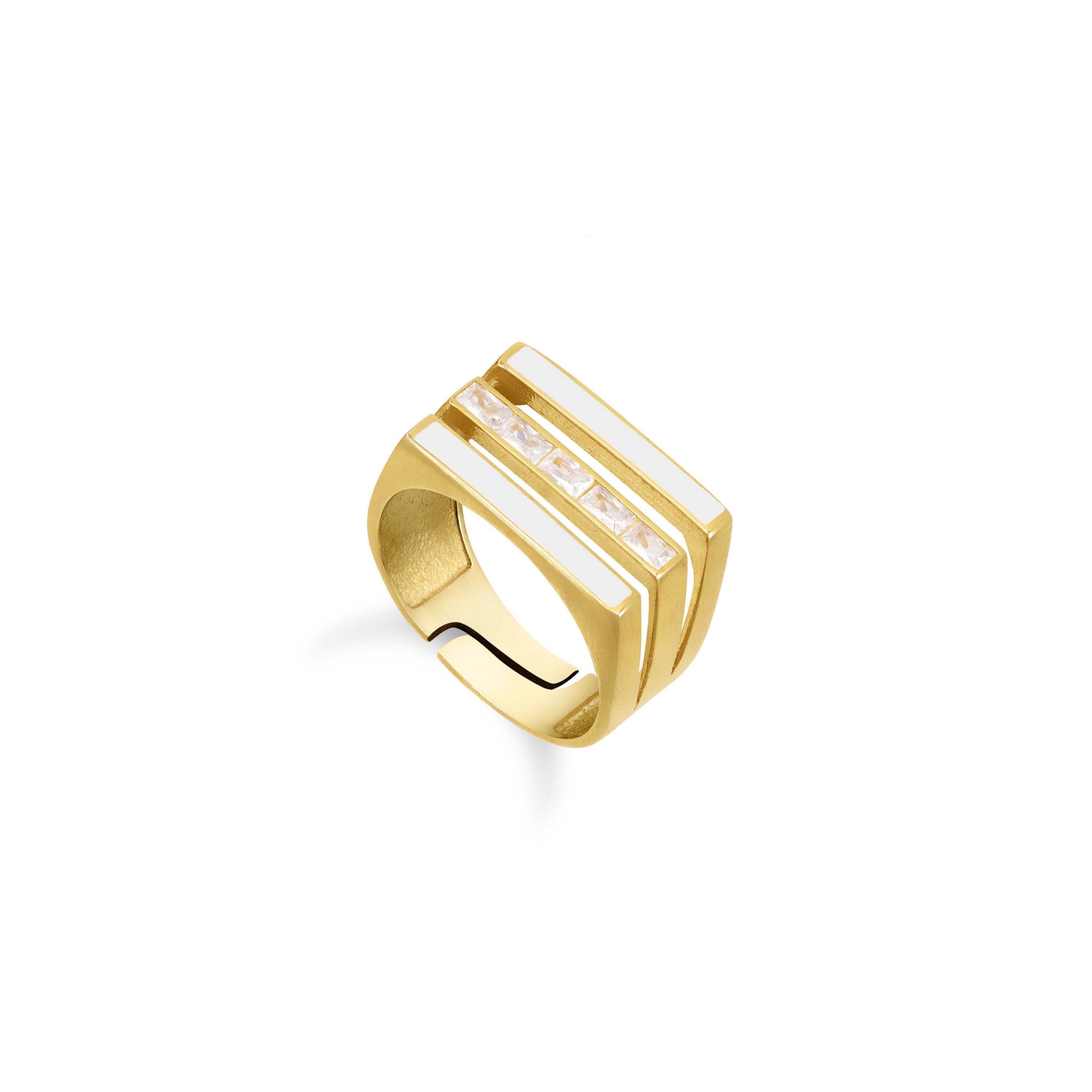 Triple Enamel Line Cube Ring