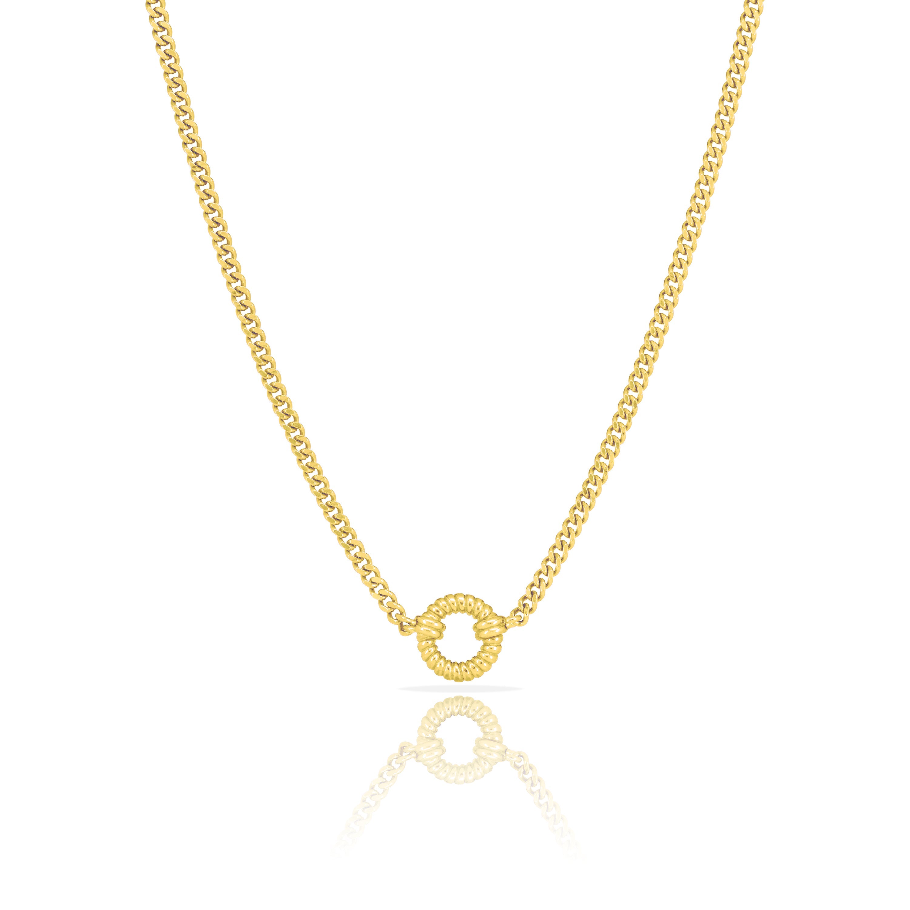 Twisted Circle Pendant With Curb Chain Necklace